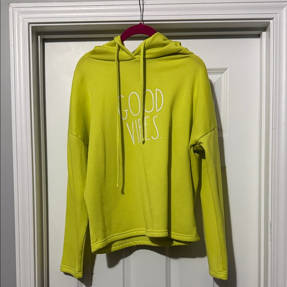 Rae Dunn Yellow Hoodie - Good Vibes